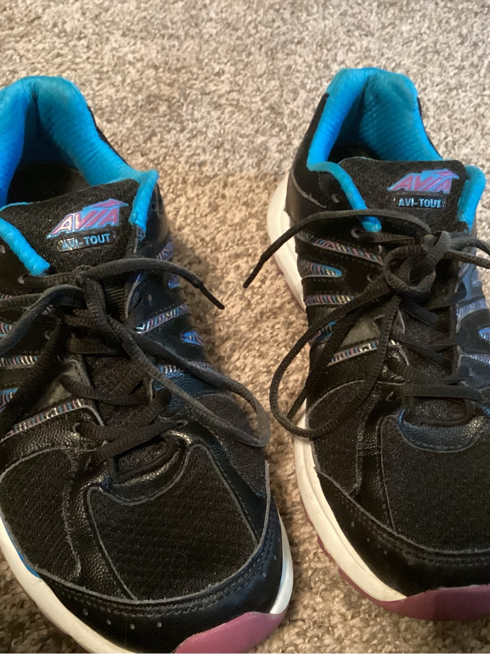 Avia Black Athletic Shoes with Teal Lining and Pink Toe Accents